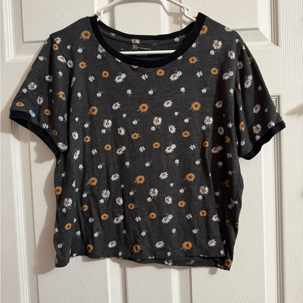 Floral Print Black Top